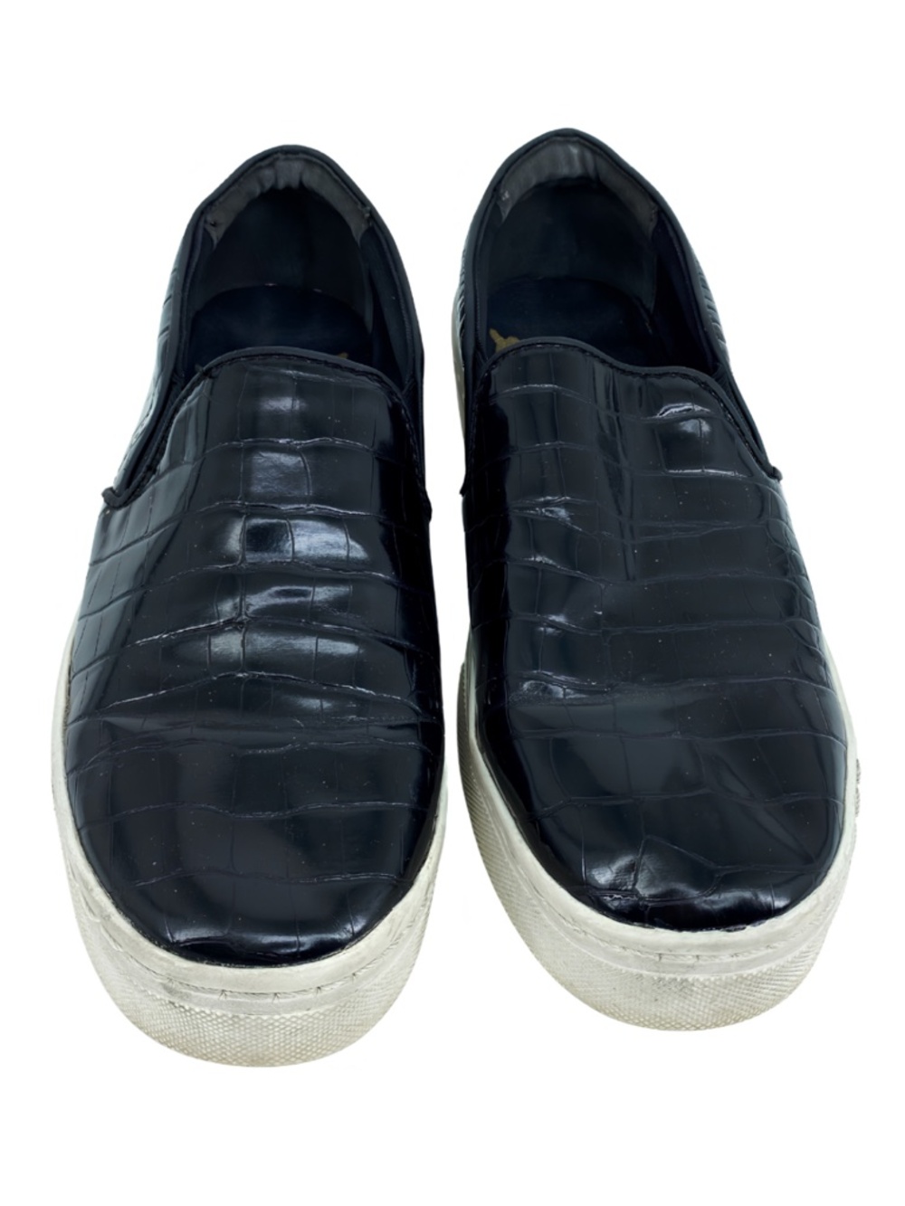 Sam Edelman Slip On Sneaker Shoes Black Lacey Faux Alligator Crocodile Pattern